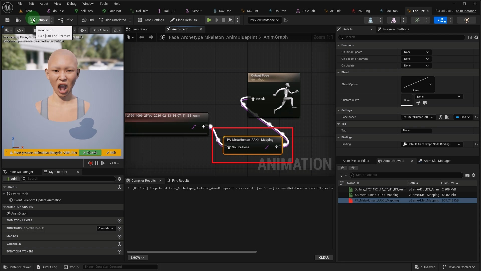 Evaluate Pose node in MetaHuman Animation Blueprint