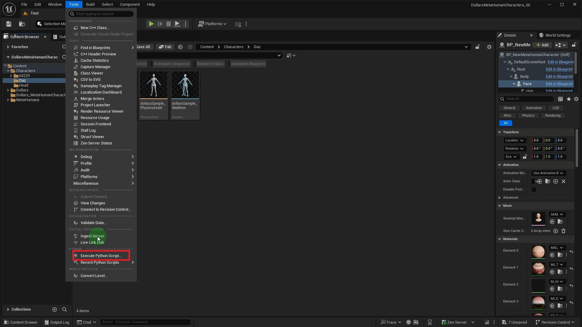 Executing the Python script