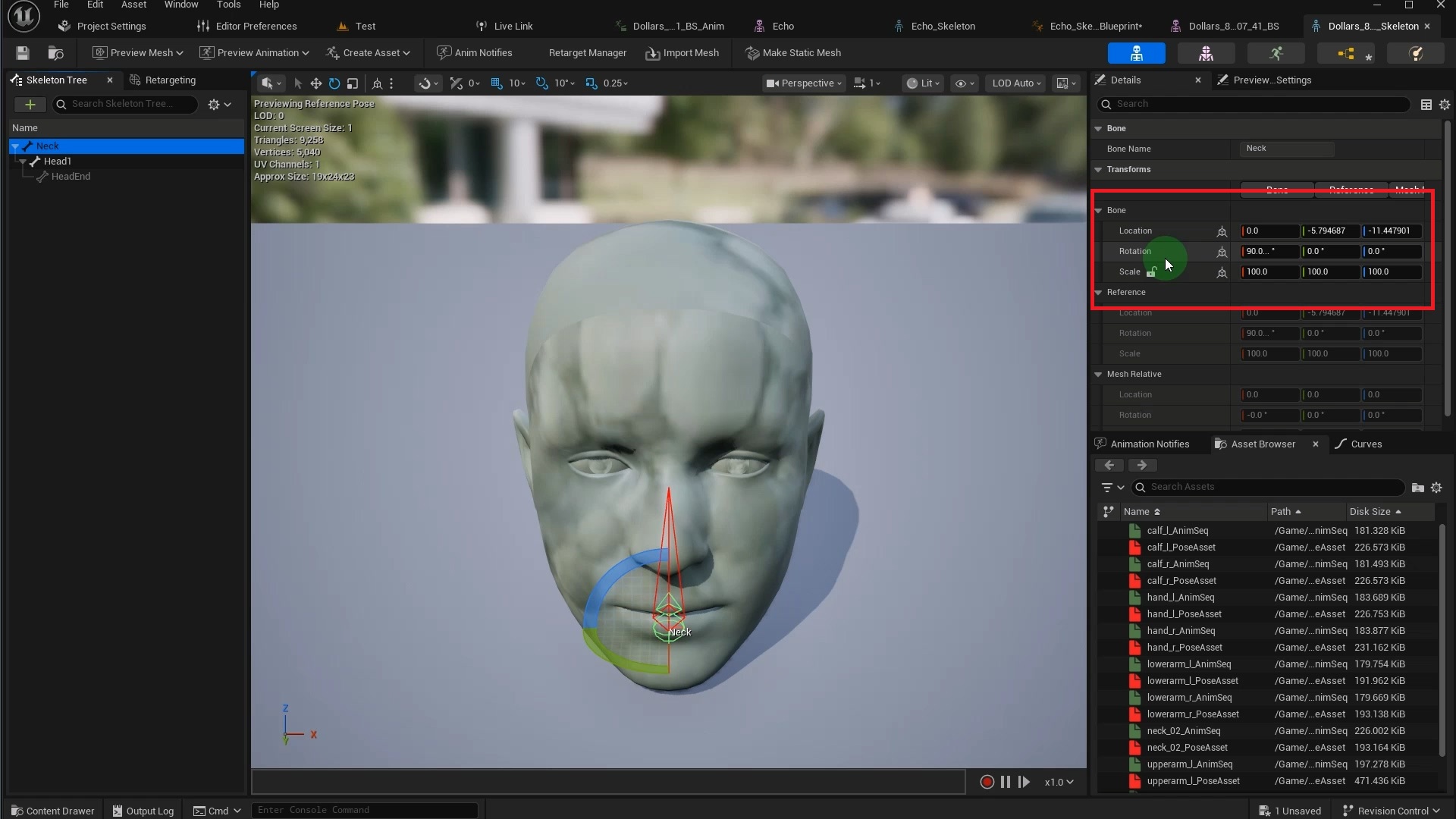 Root bone rotation and scale